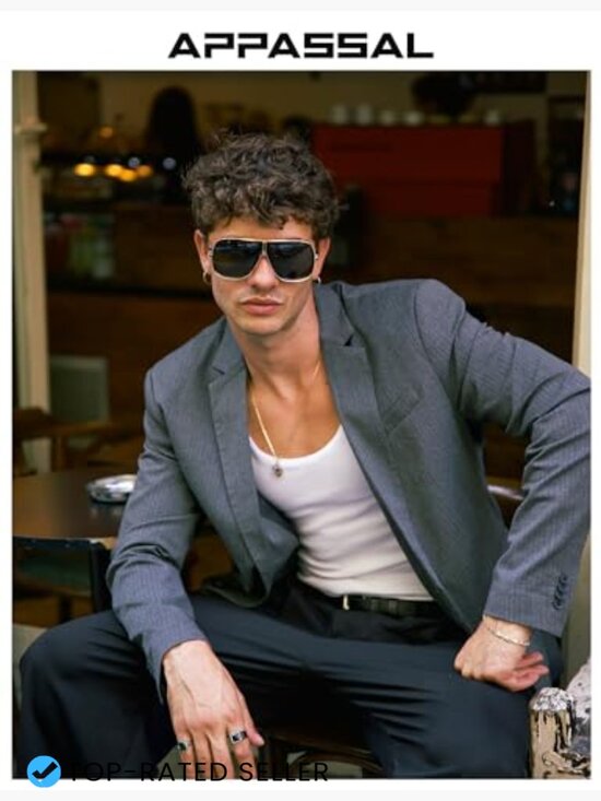Oversized Retro Aviator Square Sunglasses Y2K Metal Frame UV Protection main image 5